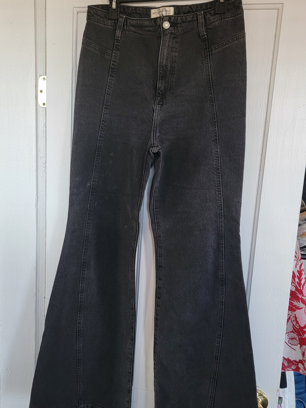 Free People Black High-Rise Wide-Leg Flare Jeans